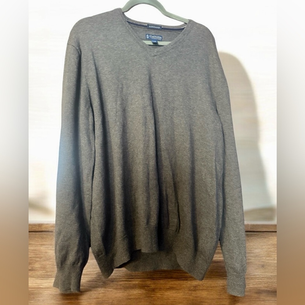 Men’s Stafford Signature Cashmere Blend Sweater Soft, Classic Brown XL - Picture 4 of 8